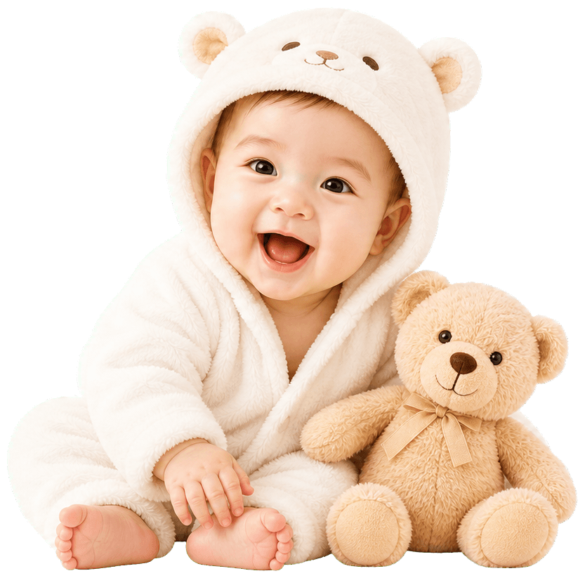 Em bé vui vẻ trong trang phục ấm áp